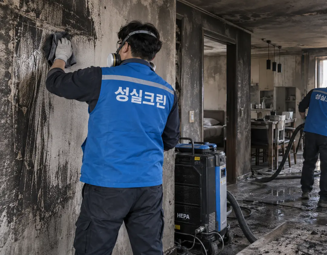 성실크린 화재청소 작업 현장
