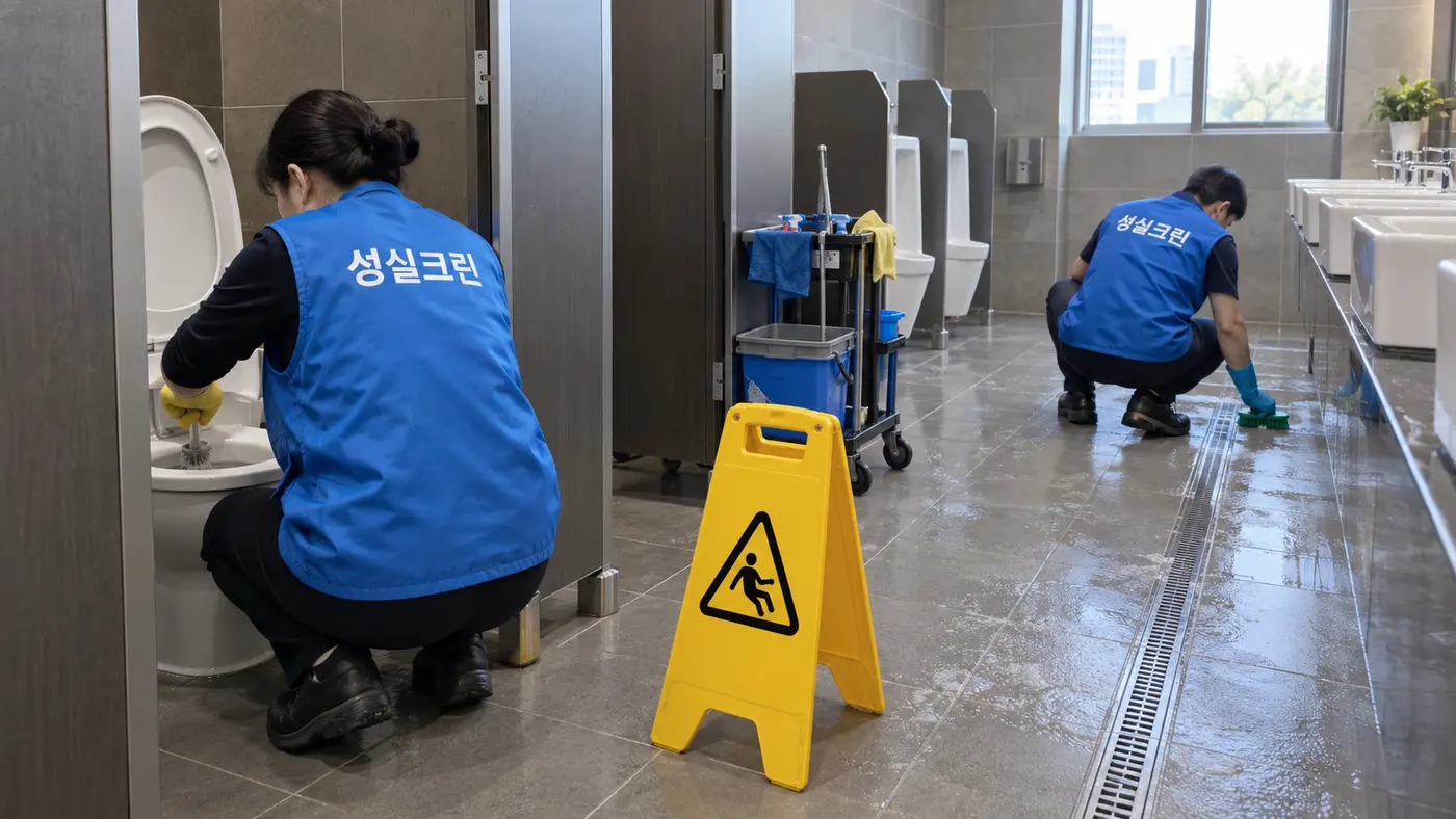 성실크린 화장실청소 전문 장비 작업